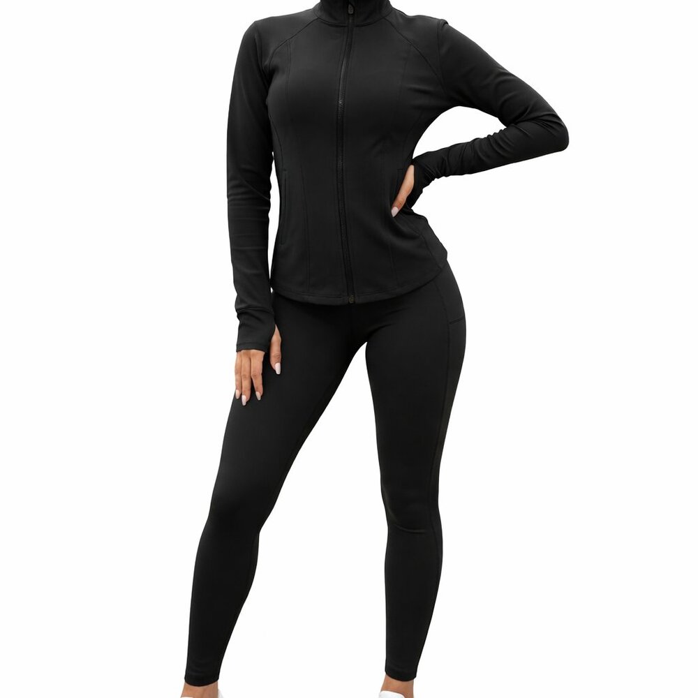 Women's 3-Piece Workout Set with Zip-Up Jacket, Tank Top and High-Waist Leggings
